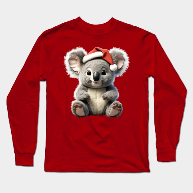 Cute Christmas Koala with A Xmas Santa Hat from Australia Long Sleeve T-Shirt by Amanda Lucas
